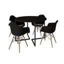 Ver imagem 2 de Mesa Jantar Industrial Preta 110cm Redonda Base V Ferro Preto com 4 Poltronas Eiffel Pretas Madeira