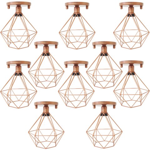 10 Lustres Teto Plafon Industrial Aramado Diamante Retrô Luminária Sobrepor Vintage Cobre Rose