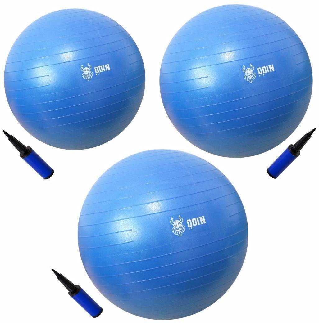 Kit Bola de Ginástica Suíça Pilates 55 65 75cm Azul Odin Fit