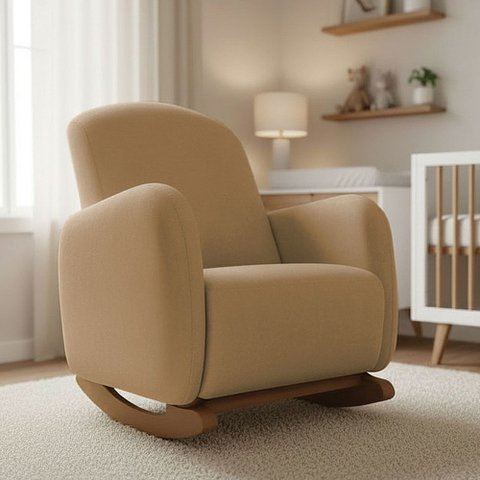 Poltrona Amamentação Balanço Madeira Jhessy Suede D03 - D'rossi
