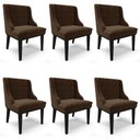 Ver imagem 1 de Kit 6 Cadeiras Estofadas para Sala de Jantar Base Fixa de Madeira Preto Lia Suede Marrom - Ibiza