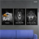 Ver imagem 1 de Kit 03 Quadros Decorativos Impressao U.v. em Vidro - Foco Disciplina Execucao Aguia Leao e Lobo (fr0