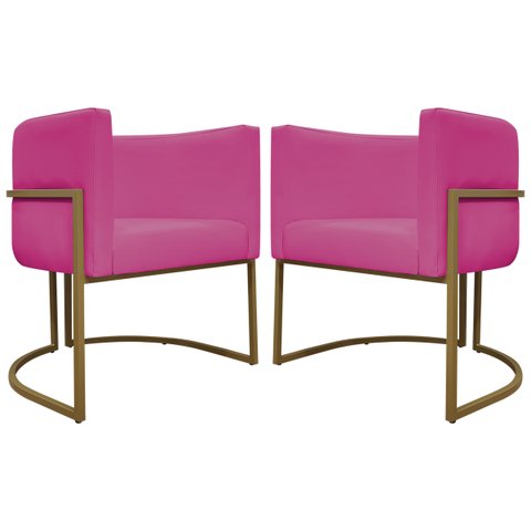Kit 2 Poltronas Decorativas Recepção Luna Tecido Sintético Cores Base de Ferro Dourada