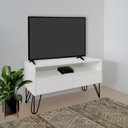 Ver imagem 1 de Rack Para Tv Bancada Com Nicho E Gaveta Pés Hairpin Legs Estilo Industrial Branco Laca
