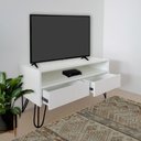 Ver imagem 2 de Rack Para Tv Bancada Com Nicho E Gaveta Pés Hairpin Legs Estilo Industrial Branco Laca
