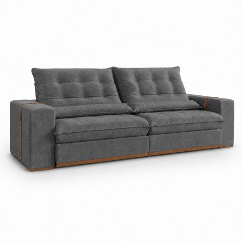 Sofá Retrátil e Reclinável Alto Padrão Molas Ensacadas Linho 2.10m Detroit:Cinza Escuro