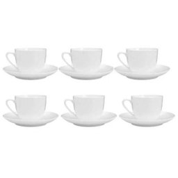 Jogo de 6 Xícaras com Pires Clean em Porcelana 220ml Branco - 1