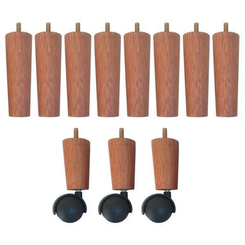Kit 8 Pés para Cama Madeira Mel 13cm Cama Box 3 Pés com Rodízios