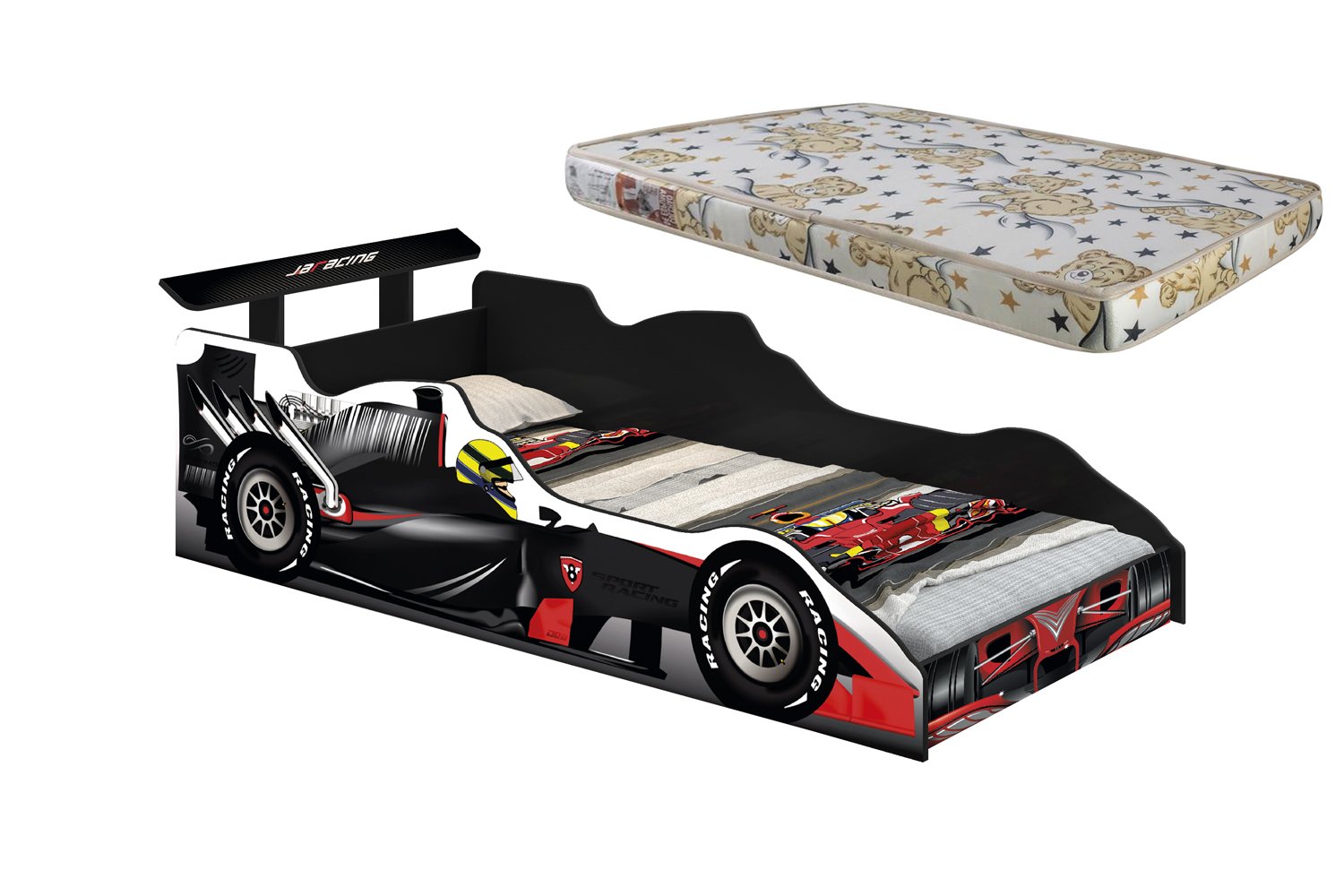 Mini Cama Infantil Carro de Fórmula 1 Preto + Colchão