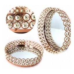 Bandeja Redonda Espelhada em Metal com Pérolas 22cm Rose - 3
