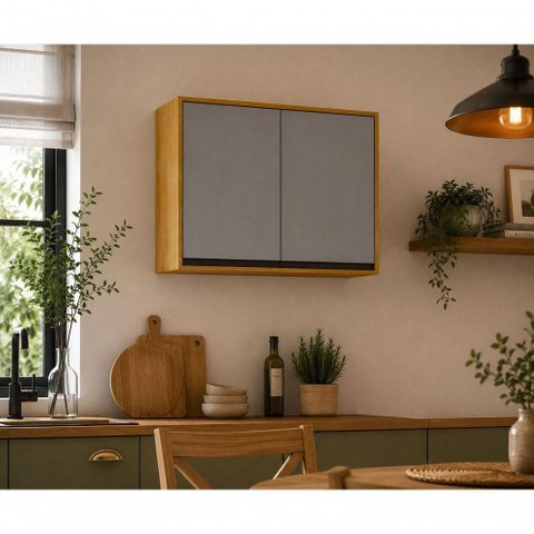 Aéreo Cozinha Dracena 80cm 2 Portas MDF Porta de Bater Cinamomo Cinza