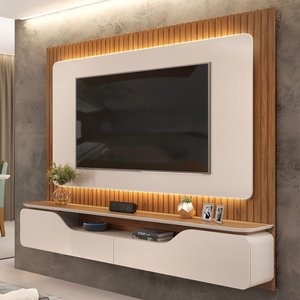 Painel Ripado para Tv 70 Pol com Bancada Suspensa 210cm Trevis D04 Off White/freijó - Mpozenato