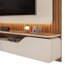 Painel Ripado para Tv 70 Pol com Bancada Suspensa 210cm Trevis D04 Off White/freijó - Mpozenato - 6