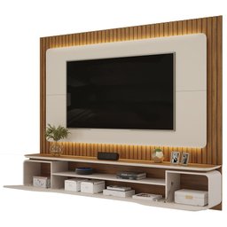 Painel Ripado para Tv 70 Pol com Bancada Suspensa 210cm Trevis D04 Off White/freijó - Mpozenato - 7