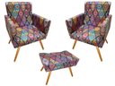 Ver imagem 1 de Kit 2 Poltronas Decorativa Nina + Puff Retangular Suede Mandala Vermelho Pés Madeira Ms Decor