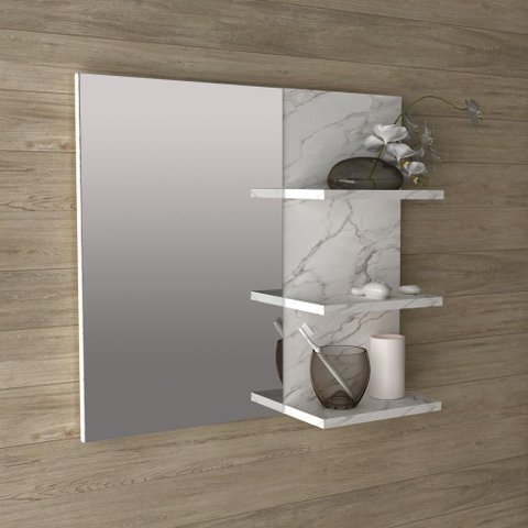 Espelheira Organizadora para Banheiro 60cm 3 Prateleiras Branco Mármore - Tecno Mobili