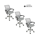 Ver imagem 2 de Kit 3 Cadeiras de Escritório Begonia Mesh Ergonômico Cinza + E-book