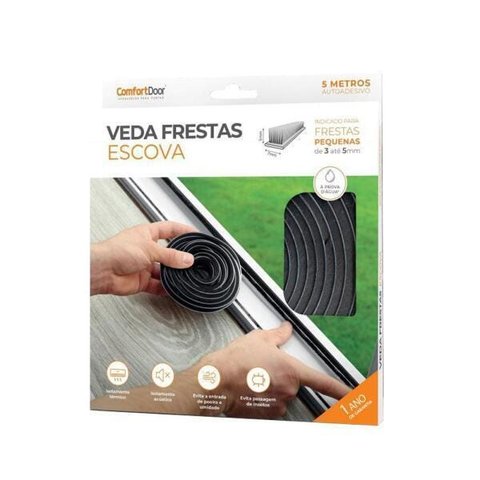 Veda Fresta Escova 5x7 5 Metros Vedação de Portas e Janelas