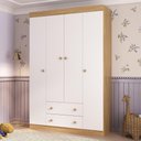 Ver imagem 1 de Guarda-roupa Infantil 122cm 4 Portas e 2 Gavetas Encanto Multimóveis Mp4448 Madeirado/branco