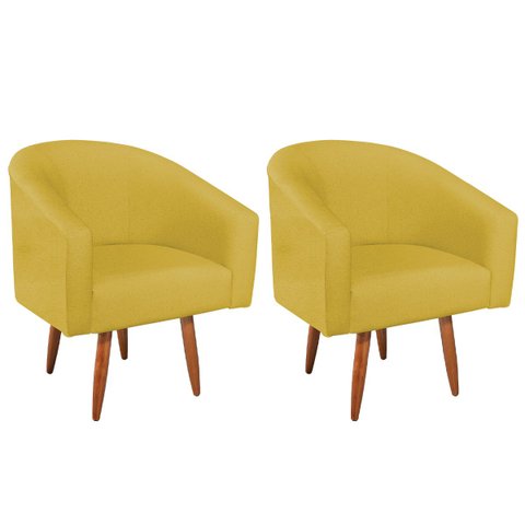 Kit 02 Poltronas Decorativas Sala de Estar Recepção Luiza Pés Palito Suede - Doce Sonho Móveis KIT 2