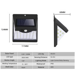 Luminária Energia Solar Parede Garagem 40 Leds Sensor Presença 3 Funções Lâmpada 2 Unidades - 3