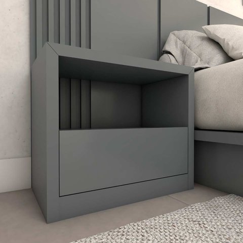 Mesa de Cabeceira Personalizada Quarto com 1 Gaveta 100% MDF: Cinza Sagrado
