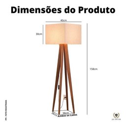 Abajur De Quarto Luminária De Piso Pés Madeira Cupula Tecido:PALHA - 4