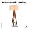 Abajur De Quarto Luminária De Piso Pés Madeira Cupula Tecido:PALHA - 4