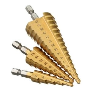 Kit 3 Brocas Escalonada Aço Profissional Para 12mm/20mm/32mm