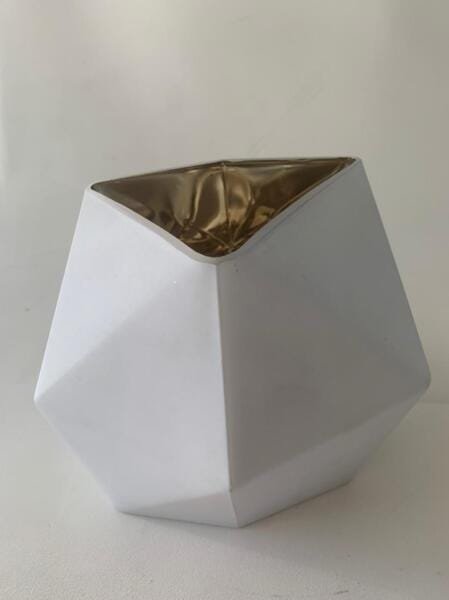 Vaso De Cerâmica Decorativo Branco E Dourado Luxo - 5
