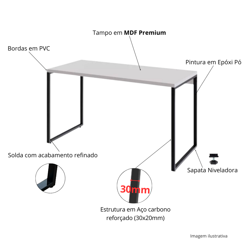 Mesa Gamer Estilo Industrial 100% Mdf Premium 1,00m:branca - 3