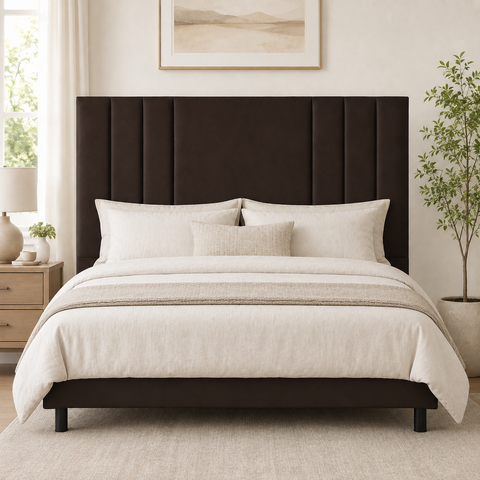 Cabeceira 140 cm Linho Casal Frame Estofada Cama Box Moderna:Marrom