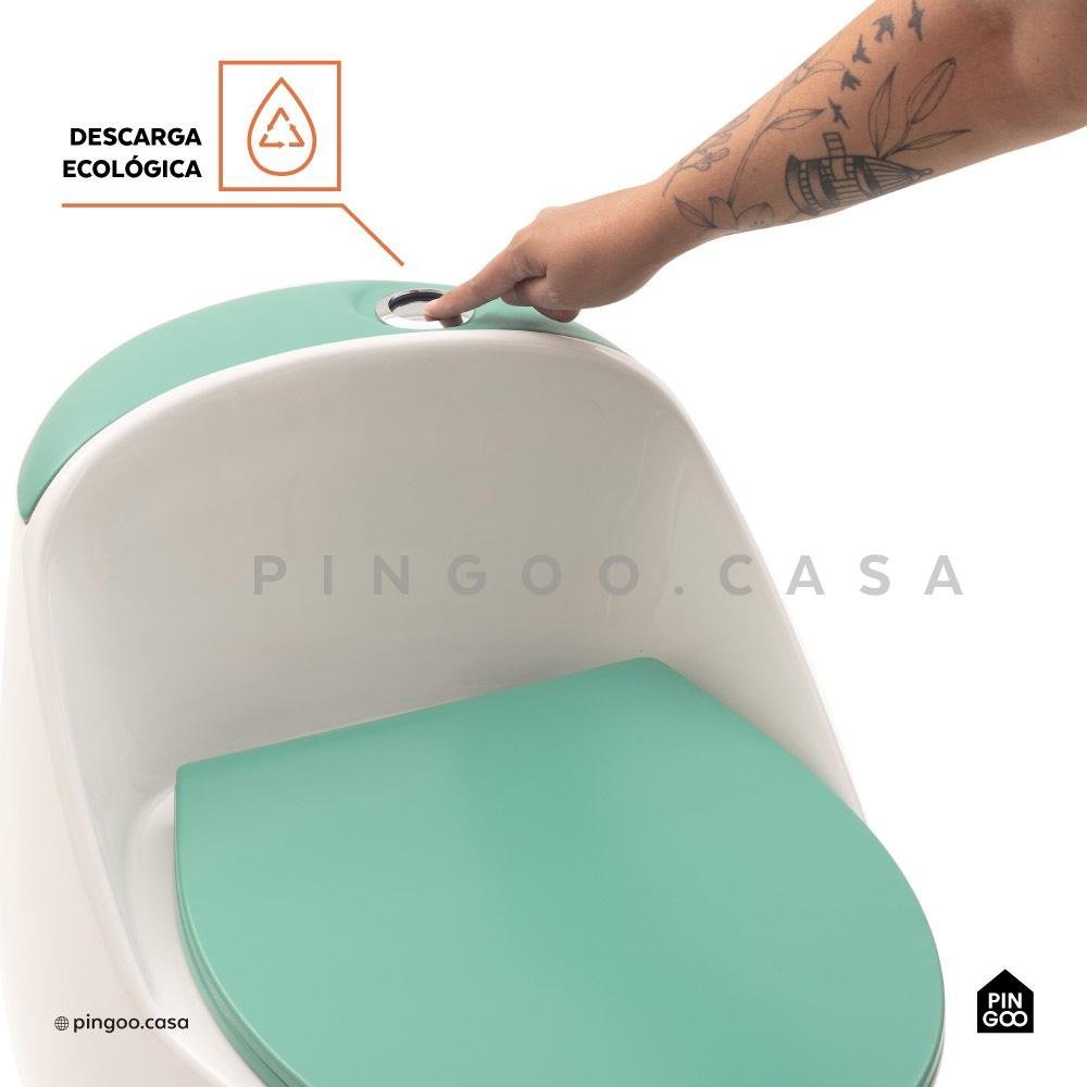 Vaso Sanitário Monobloco Caixa Acoplada Privada Aquarela Pingoo.casa - Branco e Ciano - 6