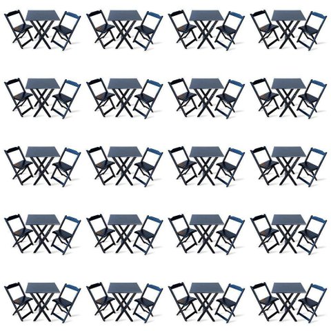 Kit De 20 Conjuntos De Mesa Dobrável 60x60 Com 2 Cadeiras Preto Cor: Preto