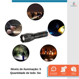 Lanterna Tatica T6 Zoom Ajustavel Led Ultra Forte 5 Modos Pesca Camping Acampamento Atividade Noturn - 2