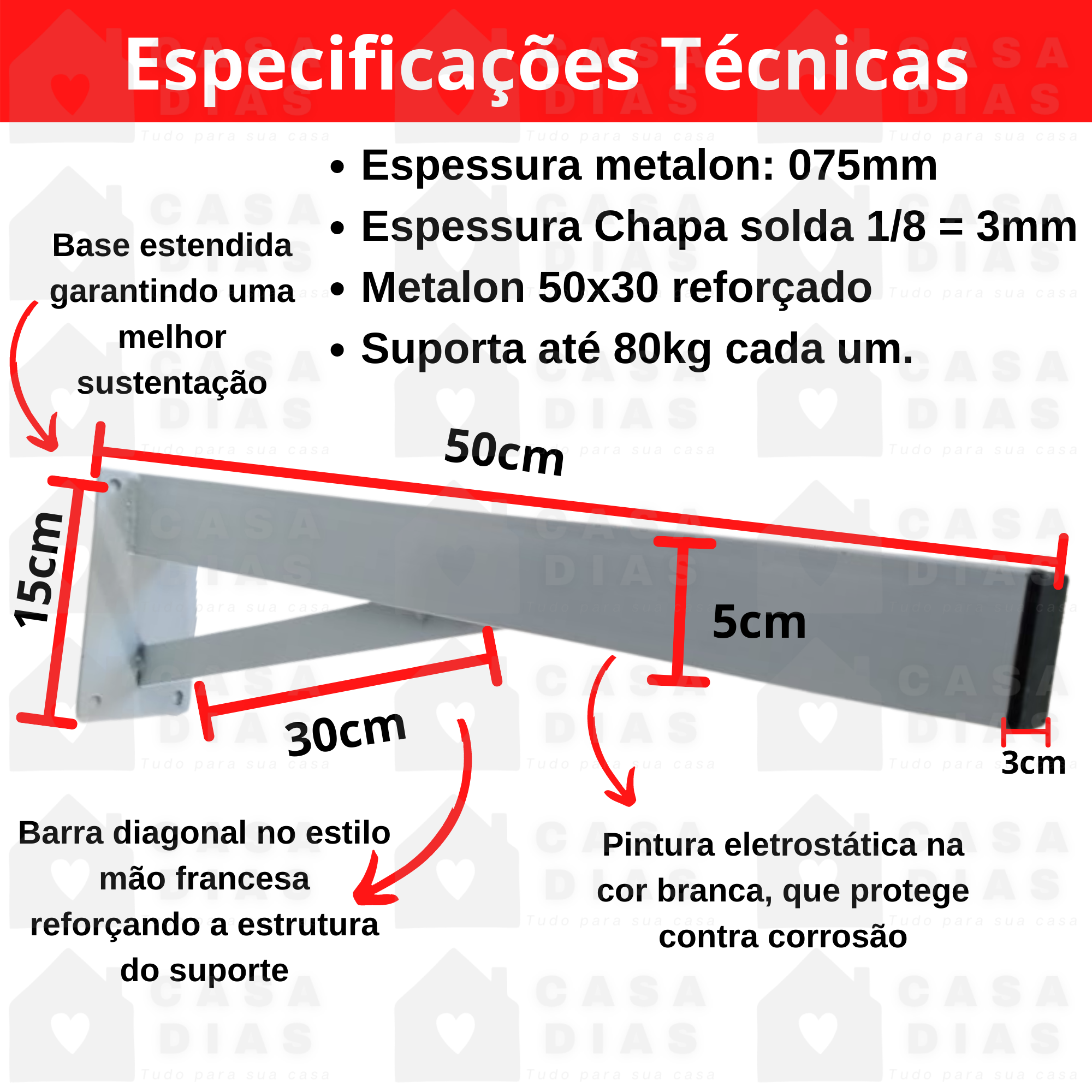 Suporte Para Pia Parafusar Super Reforçado 50cm - 3