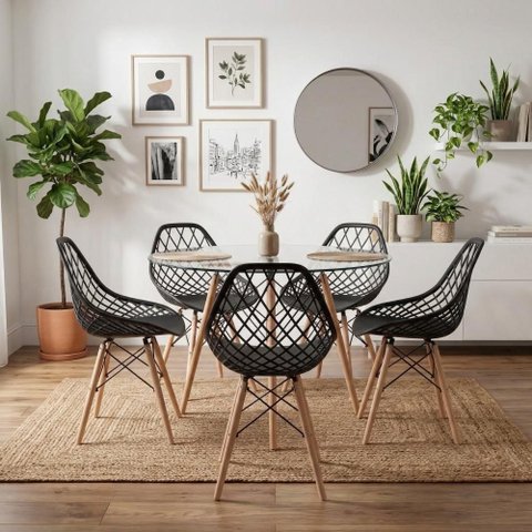 Kit Mesa Eames Vidro 110cm + 5 Cadeiras Kaila Dsw - Seat&Co