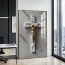 Ver imagem 1 de Quadro Crucifixo Jesus: Moldura Dourada Canvas com Vidro/ 60x90