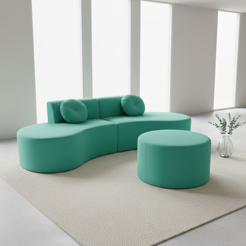 Sofá Modular Orgânico Monterrey 260cm + Puff Veludo Acqua