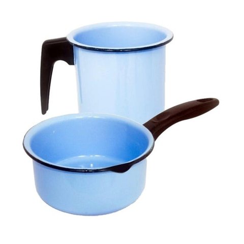 Kit Frigideira e Fervedor Baby Esmaltado 2 Peças - Azul