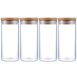 Kit 4 Potes Herméticos Vidro Tampa Bambu 15 X 6,5 Cm 400ml