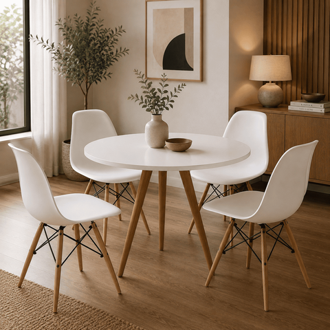 Kit 4 Cadeiras Eames Charles Eiffel para Sala de Jantar Moderna - Branca