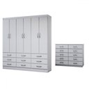 Ver imagem 3 de Guarda-roupa Casal Ruby 6 Portas 9 Gavetas com Cômoda 10 Gavetas Branco - Panorama Móveis