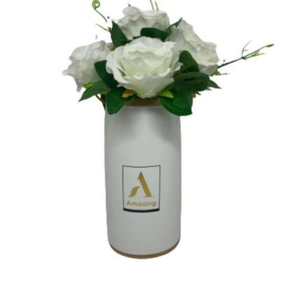 Vaso Grande Amazing Branco E Dourado Com Rosas - 1