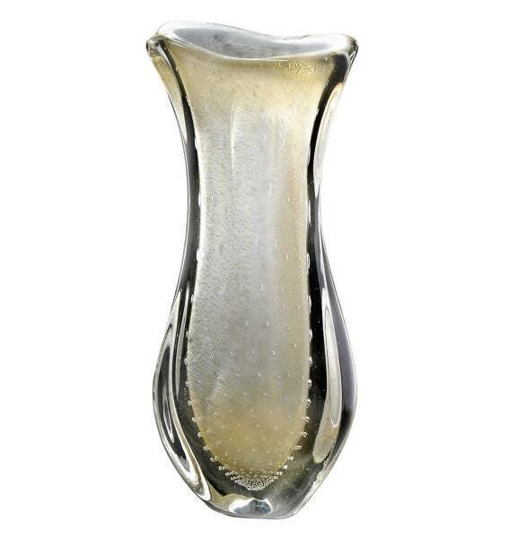 Vaso Em Cristal Murano Cinza Com Ouro São Marcos 42x17x15cm - 1