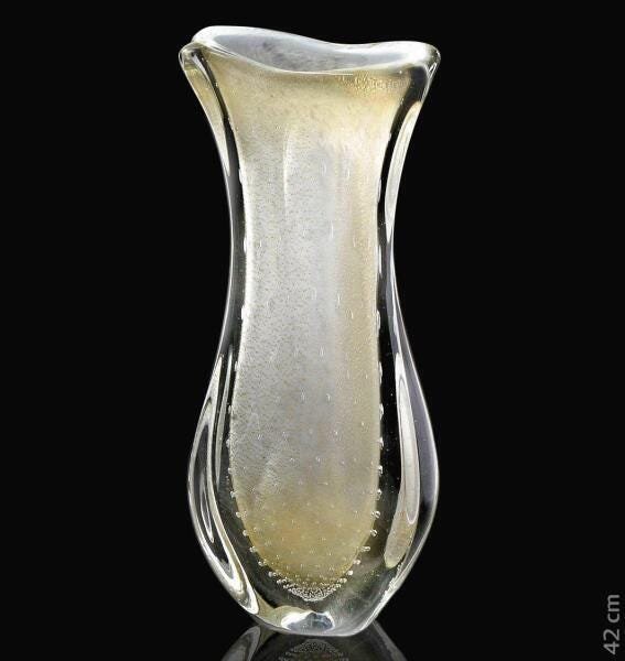 Vaso Em Cristal Murano Cinza Com Ouro São Marcos 42x17x15cm - 2