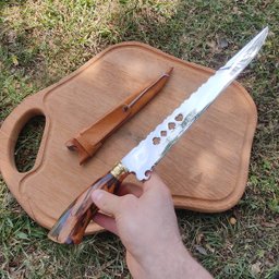 Faca Artesanal Javalizeira Churrasco Cabo Arma Militar Híbrido Granada e Metralhadora Naipes - 4