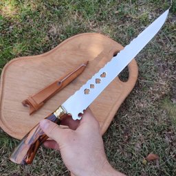 Faca Artesanal Javalizeira Churrasco Cabo Arma Militar Híbrido Granada e Metralhadora Naipes - 10