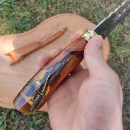 Faca Artesanal Javalizeira Churrasco Cabo Arma Militar Híbrido Granada e Metralhadora Naipes - 2