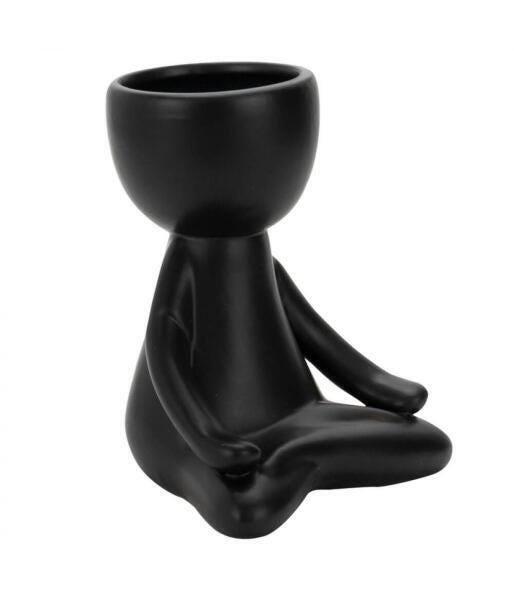 Vaso Preto Cerâmica Boneco Meditação 12X8X10Cm - 2